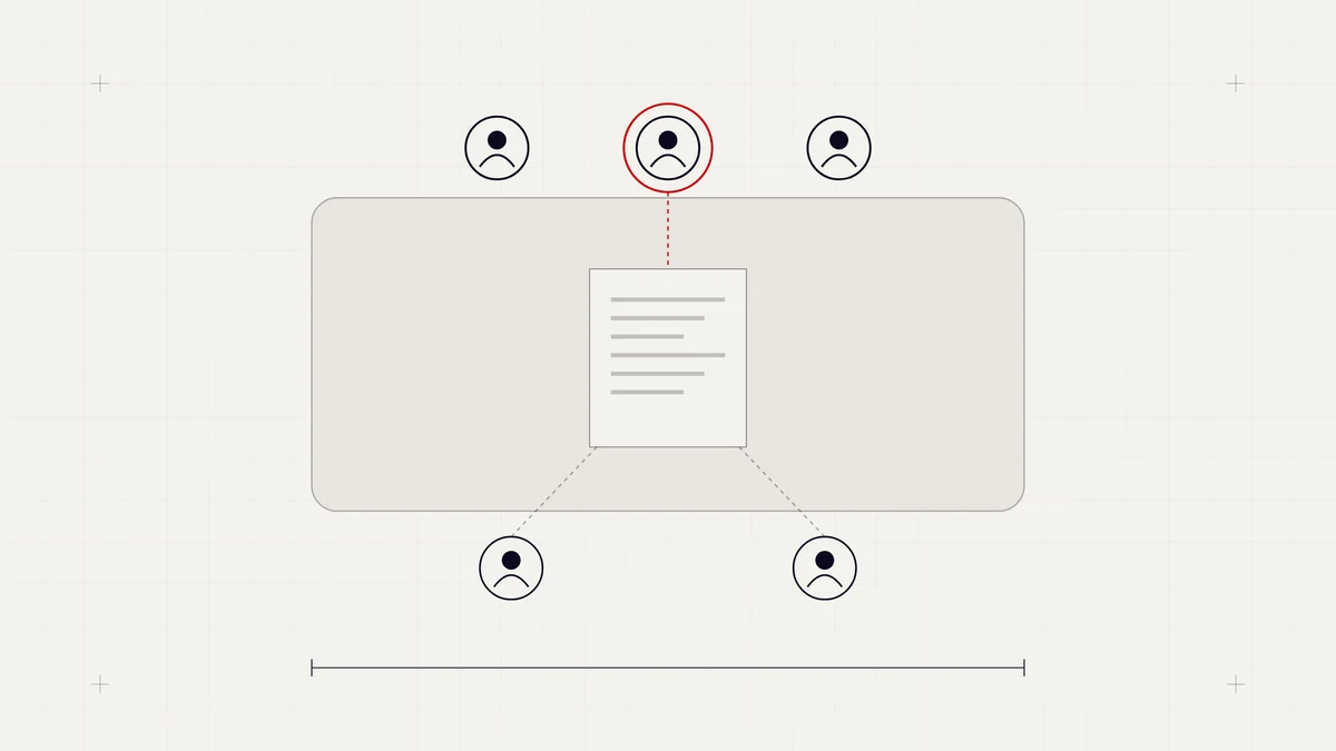 Top-down illustration of an arbitration table with a three-member tribunal and two parties
