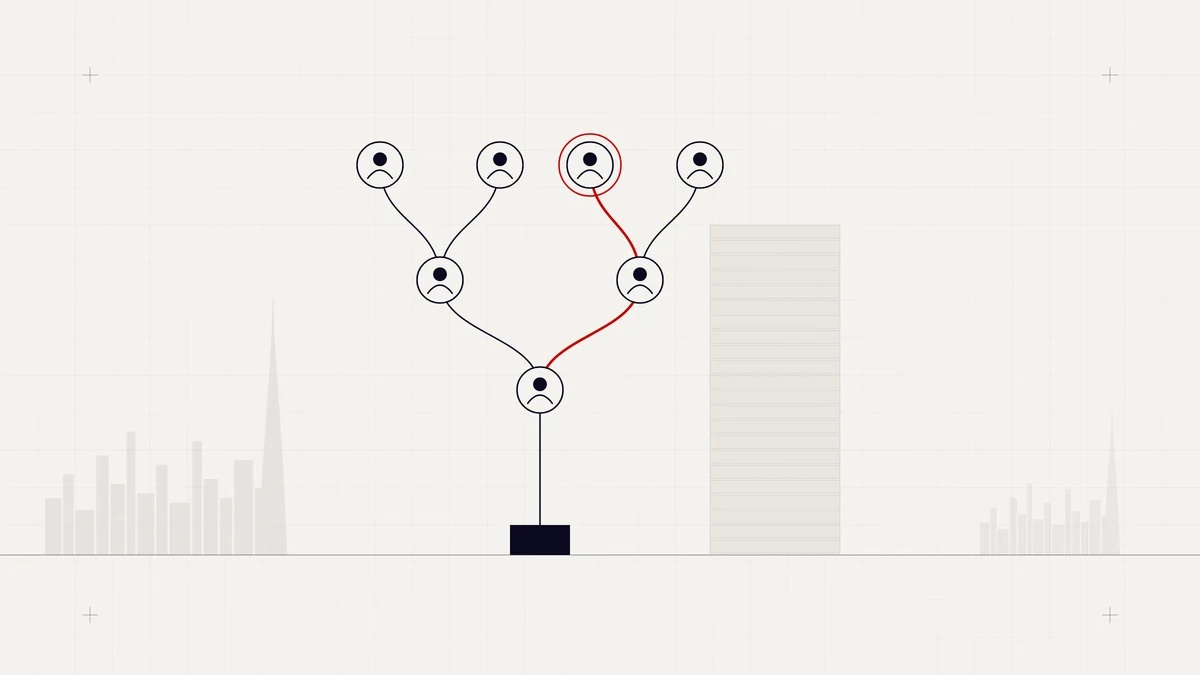 Illustration of a family wealth tree across three generations with one highlighted red branch
